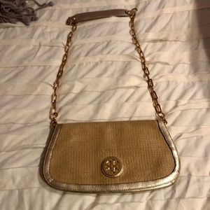 Gold Tory Burch Crossbody Bag with Gold Chain